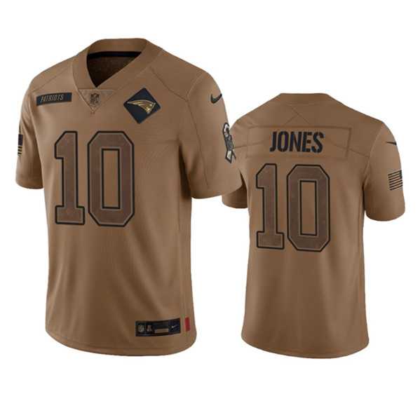 Mens New England Patriots #10 Mac Jones 2023 Brown Salute To Service Limited Football Stitched Jersey Dyin